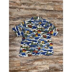 Vintage Hilo Hattie Christmas Hawaiian Shirt Size 1X XL Santa Claus Button Up